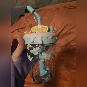 Cute Blue Elephant Tumbler with Straw